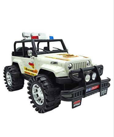 Oyuncak Arazi Aracı Büyük Boy İçi Dolu Tekerlekleri Mekanizmalı Sürtmeli Jeep İthal 50x27cm Beyaz