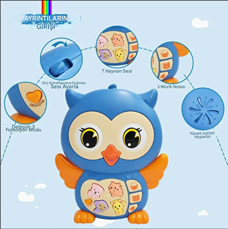 Baykuş Eğitici Bebek Piyanosu - Mavi