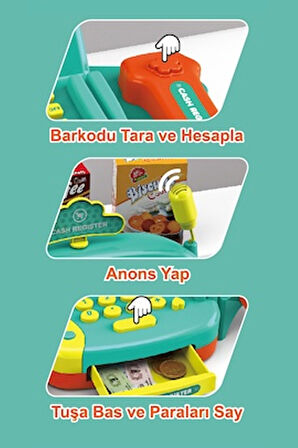 29 Parça Aksesuarlı Işıklı Hesap Makinelı Mikrofonlu Yazarkasa İle Alışveriş Keyfi!