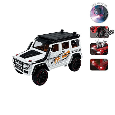 Sesli ve Işıklı Buharlı Çıkaran Metal Off-Road Jeep - Çek-Bırak Araba 20cm 1:22 Ölçek