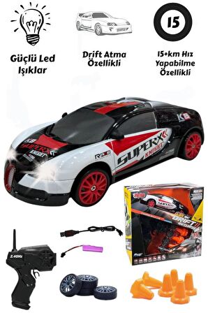 Vardem Işıklı Uzaktan Kumandalı Full Fonksiyon 2.4G Şarjlı 1:24 Drift Atan Araba RC Yarış Arabası 15+km Hız