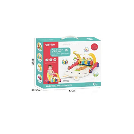 BIB6016- Vardem Piyanolu Bebek Yürüteci ve Tavşan Desenli Kırmızı Oyun Halısı  2 in 1
