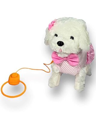 Vardem Tasmalı Hareketli Yürüyen Peluş Köpek Pembe Fiyonklu