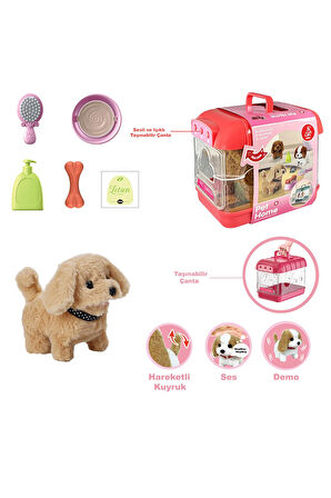 Vardem Sesli Hareketli Köpek Ve Işıklı Şeffaf Kafes Set JND-6806 Krem Renk