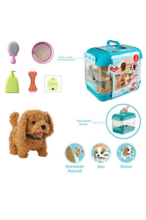 Vardem Sesli Hareketli Köpek Ve Işıklı Şeffaf Kafes Set JND-6806 Kıvırcık Tüylü