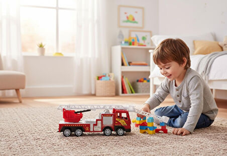 Kurtarma Merdivenli İtfaiye Aracı Oyuncak - Hareketli Merdiven, Gerçekçi Tasarım (3+ Yaş)