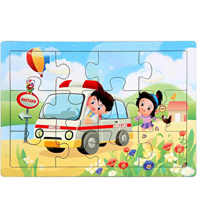 29x20 cm 12 Parça Ahşap Ambulans Puzzle   1963