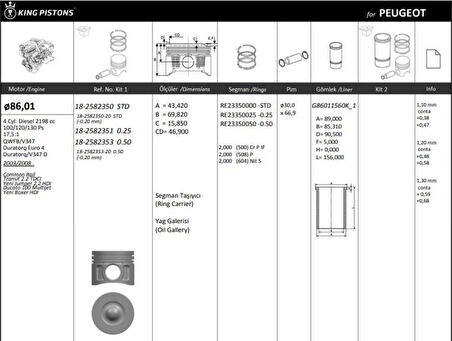 Psa Motor Piston + Segman ( Riken ) Motor Piston Segman (86,00mm)  (std) Boxer III Jumper III 22dt Puma - Kingpiston 18-2582350