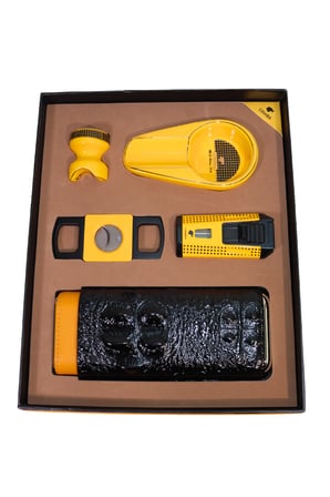 Cohiba Çift Torch Pürmüz Çakmak Kılıf Küllük Kesici Sehpa Sarı Beşli Puro Seti TR10030