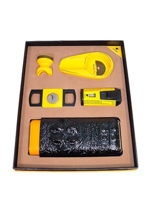 Cohiba Çift Torch Pürmüz Çakmak Kılıf Küllük Kesici Sehpa Sarı Beşli Puro Seti TR10030