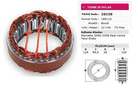 Opel Stator Bosch Tip 12v 70a Merc 200d 230e Opel Vectra Taksı Gurubu Nursan 166112 - Yavuz 10 158