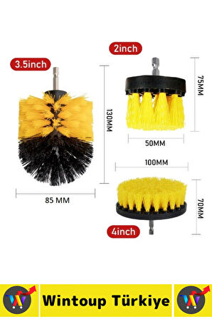 Premium Banyo Küvet Fayans Mutfak Oto Koltuk Tekerlek Matkap Ucuna Takılan 3'lü Temizlik Fırça Seti