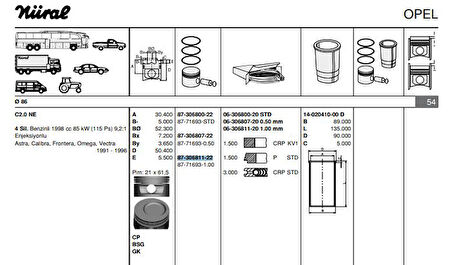 Opel Motor Piston + Segmanı C20ne Vectra A (87,00mm) 100 - Goetze 8771693100000g