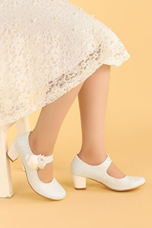 Kiko Kids 751 Simli Günlük Kız Çocuk 4 Cm Topuklu Babet Ayakkabı