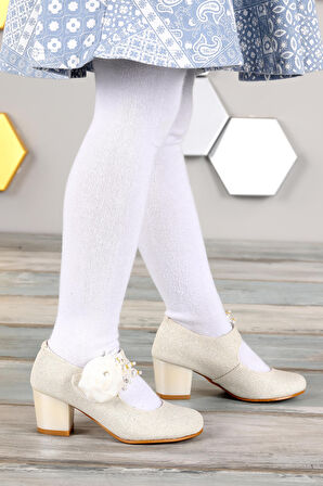 Kiko 751 Simli Günlük Kız Çocuk 4 Cm Topuk Babet Ayakkabı