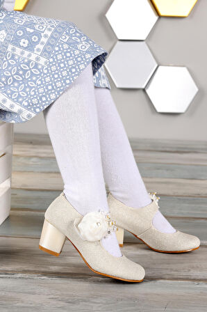 Kiko 751 Simli Günlük Kız Çocuk 4 Cm Topuk Babet Ayakkabı