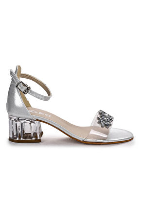 Kiko Kids 790 Vakko Taşlı Kız Çocuk 3 Cm Şeffaf Topuklu Sandalet Ayakkabı