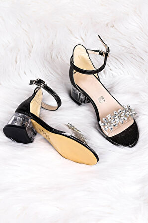Kiko Kids 790 Vakko Taşlı Kız Çocuk 3 Cm Şeffaf Topuklu Sandalet Ayakkabı