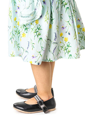 Kiko Kids Cırtlı Kız Çocuk Taşlı Babet Ayakkabı 252 Cilt