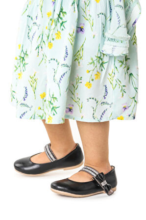 Kiko Kids Cırtlı Kız Çocuk Taşlı Babet Ayakkabı 252 Cilt