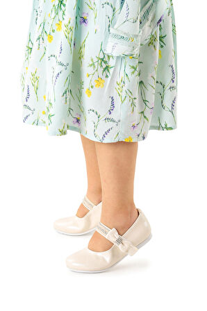 Kiko Kids Cırtlı Kız Çocuk Taşlı Babet Ayakkabı 252 Cilt