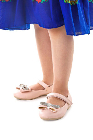 Kiko Kids Papyon Taşlı Cırtlı Kız Çocuk Babet Ayakkabı 254 Cilt