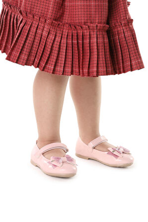 Kiko Kids Cırtlı Kum Sim Fiyonklu Kız Çocuk Babet Ayakkabı Ege 202 Rugan