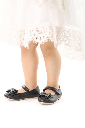 Kiko Kids Cırtlı Kum Sim Fiyonklu Kız Çocuk Babet Ayakkabı Ege 202 Cilt