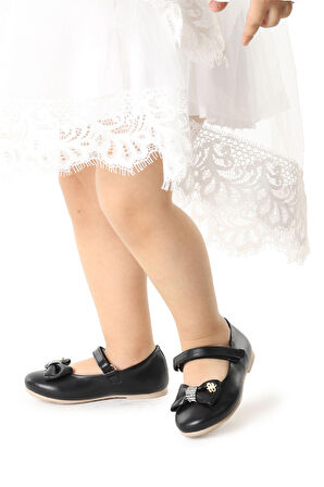 Kiko Kids Cırtlı Fiyonklu Kız Çocuk Babet Ayakkabı Ege 201 Cilt