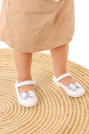 Kiko Kids Taşlı Cırtlı Kız Çocuk Fiyonklu Babet Ayakkabı Ege 204 Cilt