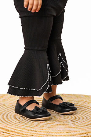 Kiko Kids Taşlı Cırtlı Kız Çocuk Fiyonklu Babet Ayakkabı Ege 204 Cilt