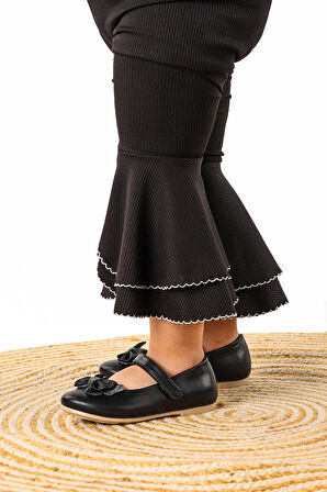 Kiko Kids Taşlı Cırtlı Kız Çocuk Fiyonklu Babet Ayakkabı Ege 204 Cilt