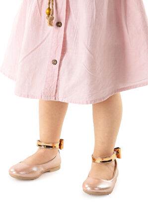 Kiko Kids Cırtlı Kız Çocuk Fiyonklu Babet Ayakkabı Ege 205 Vakko Bilekten Bağlamalı