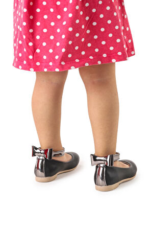 Kiko Kids Cırtlı Kız Çocuk Fiyonklu Babet Ayakkabı Ege 205 Cilt Bilekten Bağlamalı