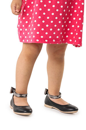 Kiko Kids Cırtlı Kız Çocuk Fiyonklu Babet Ayakkabı Ege 205 Cilt Bilekten Bağlamalı