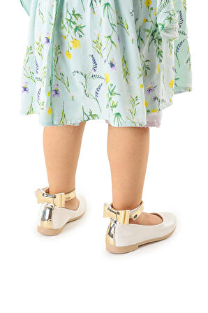 Kiko Kids Cırtlı Kız Çocuk Fiyonklu Babet Ayakkabı Ege 205 Cilt Bilekten Bağlamalı