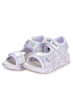 Kiko Kids 133 Hologram Işıklı Günlük Kız Çocuk Cırtlı Sandalet Ayakkabı