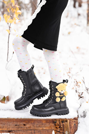 Kiko Kids 450 Ayıcıklı Fermuarlı Kız Çocuk Günlük Bot Ayakkabı