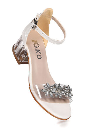 Kiko Kids Yangu Taşlı Kız Çocuk 3 Cm Şeffaf Topuklu Sandalet Abiye Ayakkabı