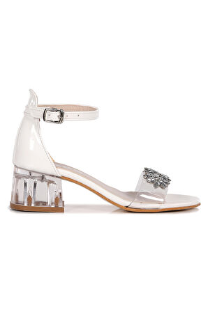 Kiko Kids Yangu Taşlı Kız Çocuk 3 Cm Şeffaf Topuklu Sandalet Abiye Ayakkabı