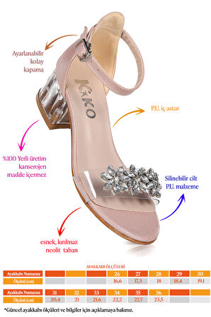 Kiko Kids Yangu Taşlı Kız Çocuk 3 Cm Şeffaf Topuklu Sandalet Abiye Ayakkabı