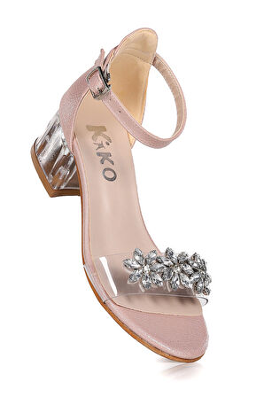 Kiko Kids Yangu Taşlı Kız Çocuk 3 Cm Şeffaf Topuklu Sandalet Abiye Ayakkabı