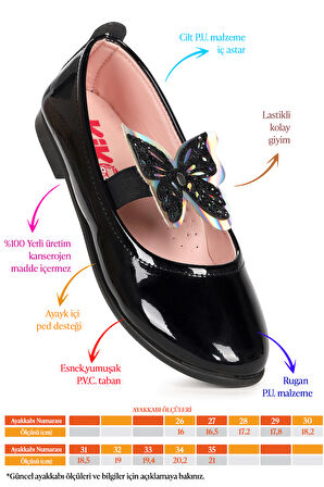  Menz Kelebek Lastikli Kız Çocuk Babet Ayakkabı