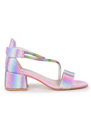 Kiko Kids Pisar Kum Simli Günlük Kız Çocuk 4 Cm Topuklu Sandalet Abiye Ayakkabı