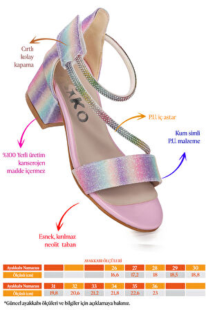 Kiko Kids Pisar Kum Simli Günlük Kız Çocuk 4 Cm Topuklu Sandalet Abiye Ayakkabı