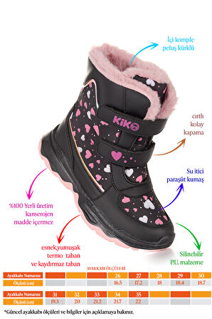 Kiko Kids Kartanesi Cırtlı Kız Çocuk Kar Bot Soğuk Suya Dayanıklı
