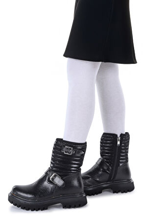 Kiko Kids Kirle Çatlak Fermuarlı Günlük Kız Çocuk Bot Ayakkabı