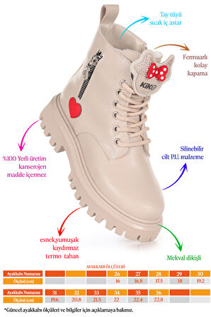 Kiko Kids Bella Günlük Fermuarlı Kız Çocuk Bot Ayakkabı