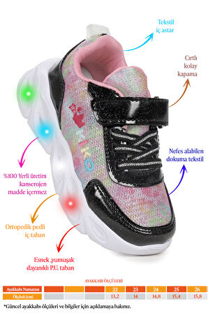 Kiko Kids Teno Cırtlı Işıklı Kız Bebek Spor Ayakkabı