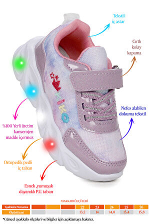 Kiko Kids Teno Cırtlı Işıklı Kız Bebek Spor Ayakkabı